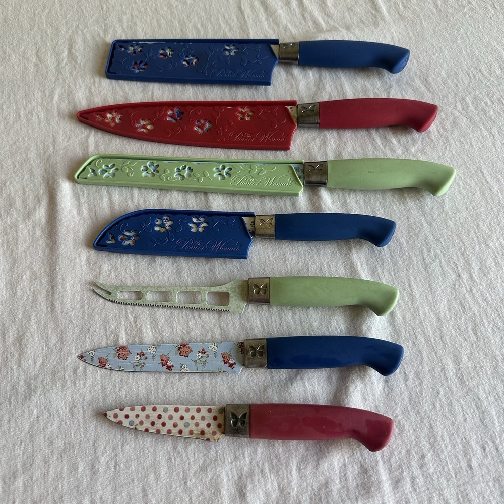 Pioneer Woman‎ Knives With Covers Knife Set Of 7  Floral Colorful Kitchen Knives
